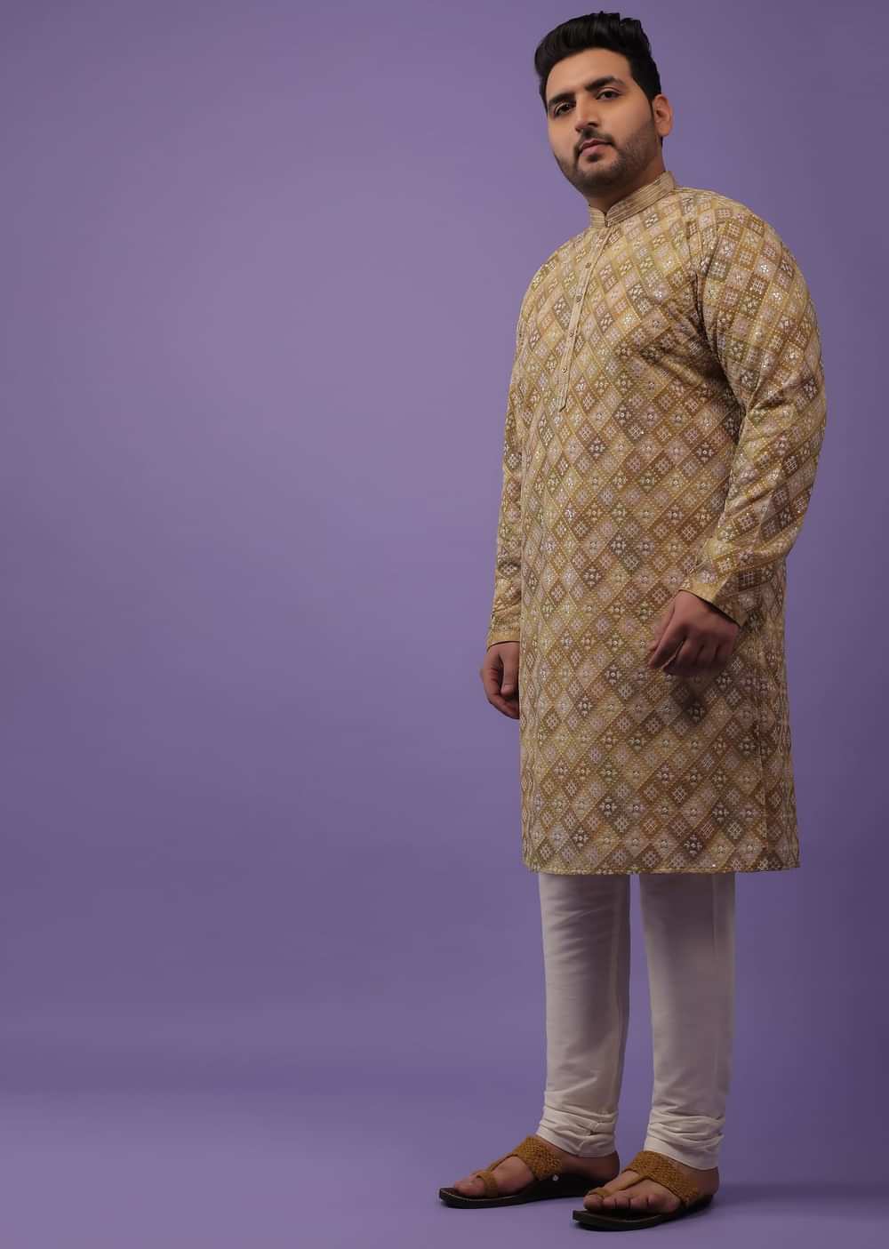 Olive Green Thread-Embroidered Kurta Set