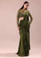 Olive Green Pre Draped Saree With Embroidered Blouse