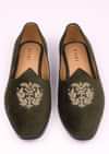 Olive Green Velvet Jutti With Hand Work For Men