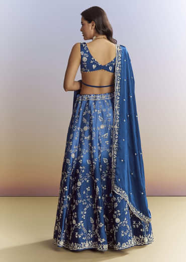 Ombre Blue Satin Bridesmaid Lehenga With Heavy Embroidery