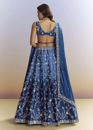 Ombre Blue Satin Bridesmaid Lehenga With Heavy Embroidery