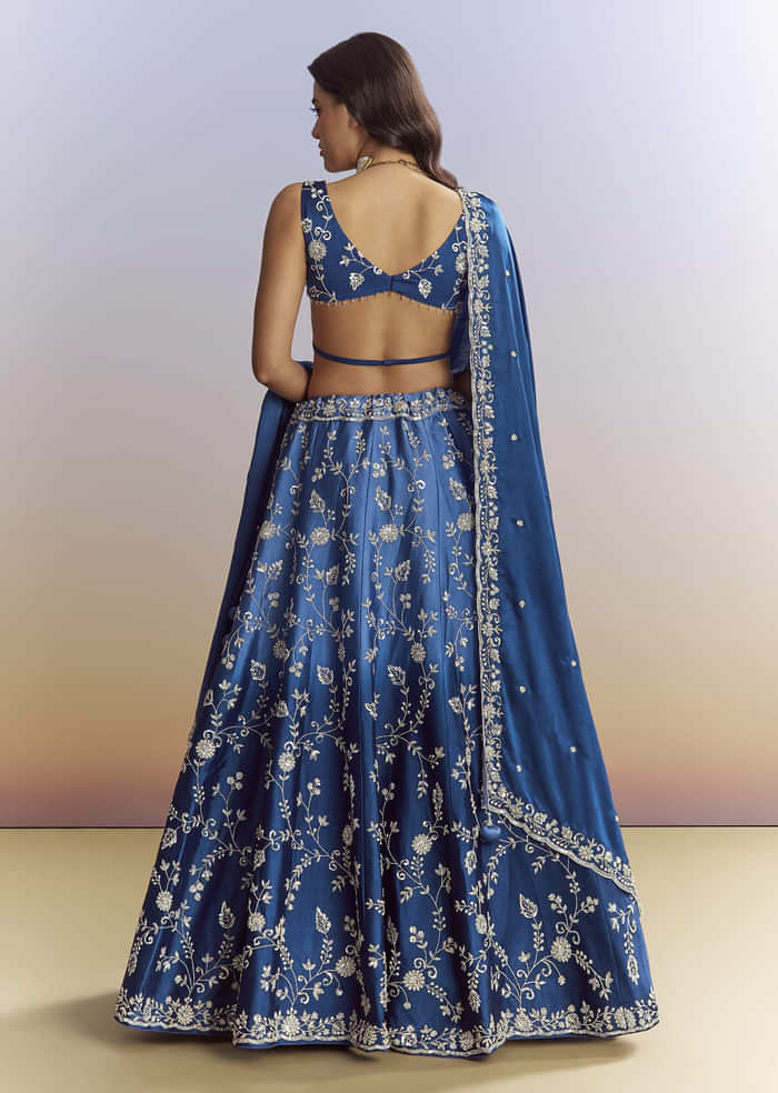 Ombre Blue Satin Bridesmaid Lehenga With Heavy Embroidery