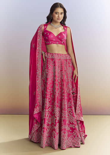 Ombre Pink Satin Bridesmaid Lehenga With Heavy Embroidery
