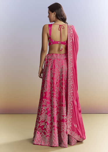 Ombre Pink Satin Bridesmaid Lehenga With Heavy Embroidery
