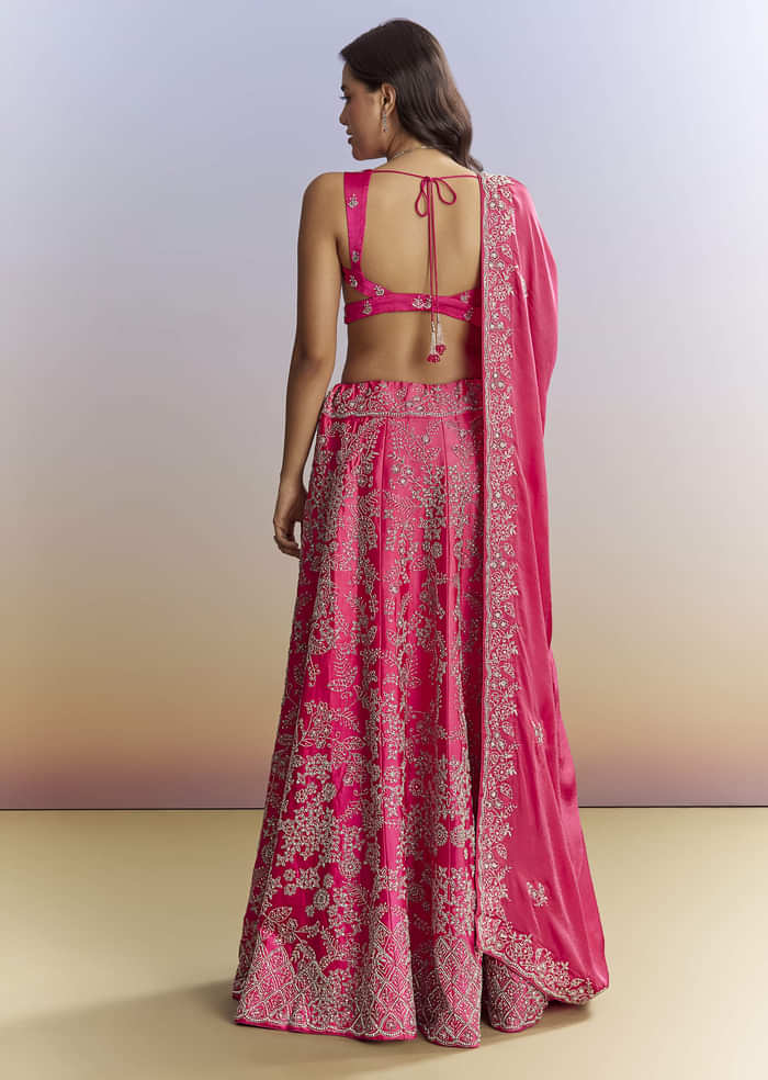 Ombre Pink Satin Bridesmaid Lehenga With Heavy Embroidery