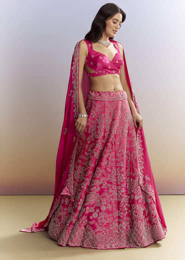 Ombre Pink Satin Bridesmaid Lehenga With Heavy Embroidery