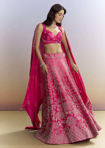 Ombre Pink Satin Bridesmaid Lehenga With Heavy Embroidery