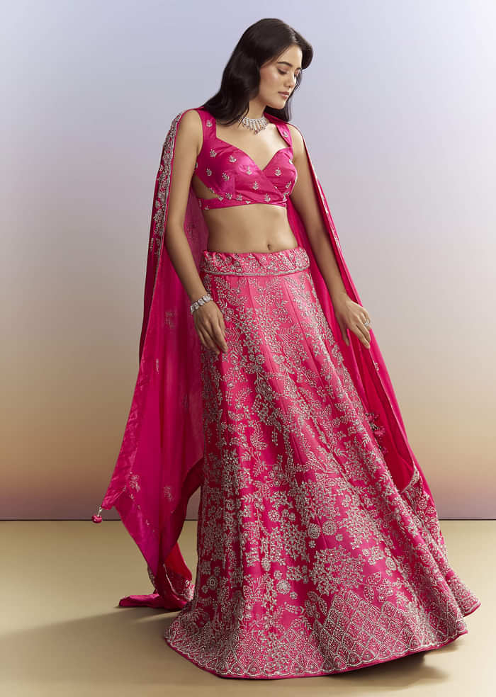 Ombre Pink Satin Bridesmaid Lehenga With Heavy Embroidery