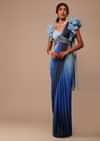 Ombre Blue Satin Saree With Fancy Organza Ruffle Blouse