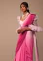 Ombre Pink Satin Saree With Hand Embroidered Belt