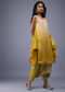 Ombre Shaded Beige White And Cyber Yellow Bandhani Tunic Top In Gajji Silk With Printed Silk Cowl Dhoti