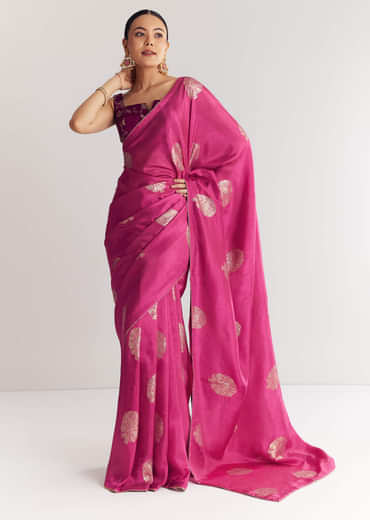 Onion Pink Brocade Saree With Gotapatti Border