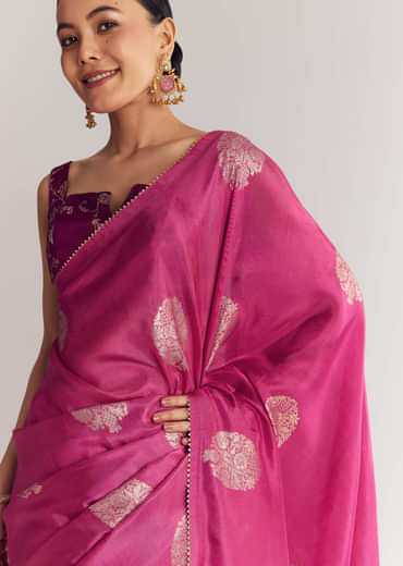 Onion Pink Brocade Saree With Gotapatti Border