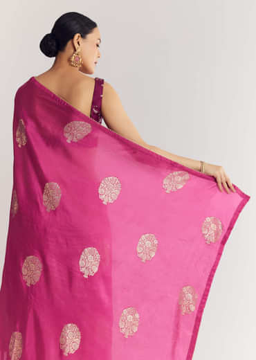 Onion Pink Brocade Saree With Gotapatti Border