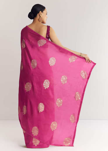 Onion Pink Brocade Saree With Gotapatti Border