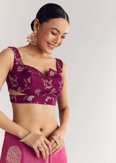 Onion Pink Brocade Saree With Gotapatti Border