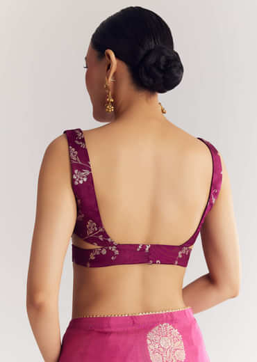 Onion Pink Brocade Saree With Gotapatti Border