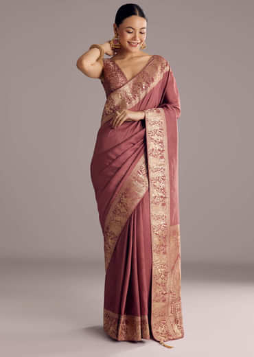 Onion Pink Dola Silk Saree With Zari Motifs Pallu