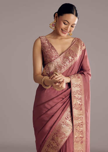 Onion Pink Dola Silk Saree With Zari Motifs Pallu