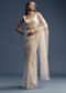 Off White Net Saree With Sequins Embroidery