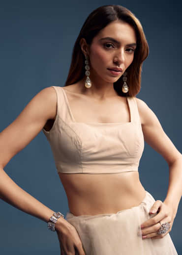 Off White Net Saree With Sequins Embroidery