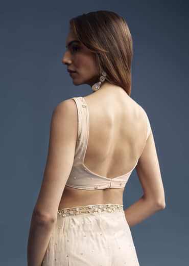 Off White Net Saree With Sequins Embroidery