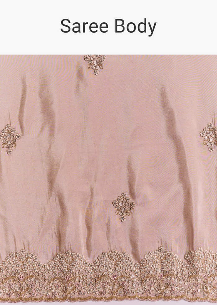 Onion Pink Tissue Saree With Gota Patti Moti And Cutdana Scallop Border