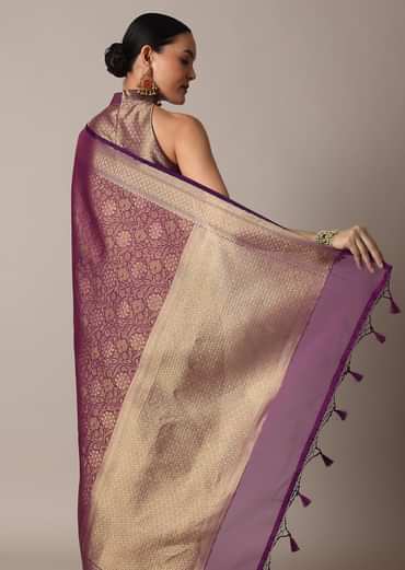 Onion Pink Banarasi Tunchui Silk Saree With Tassels And Unstitched Blouse Piece