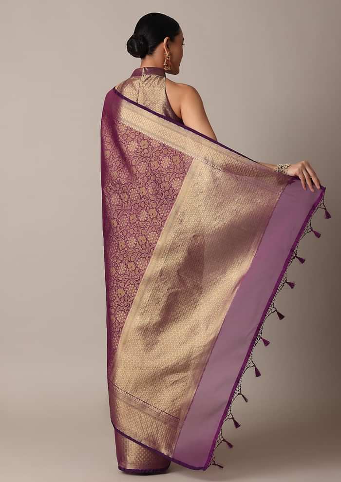 Onion Pink Banarasi Tunchui Silk Saree With Tassels And Unstitched Blouse Piece