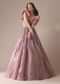 Onion Pink Bridal Gown With Feathered Sleeves And Heavy Embroidery