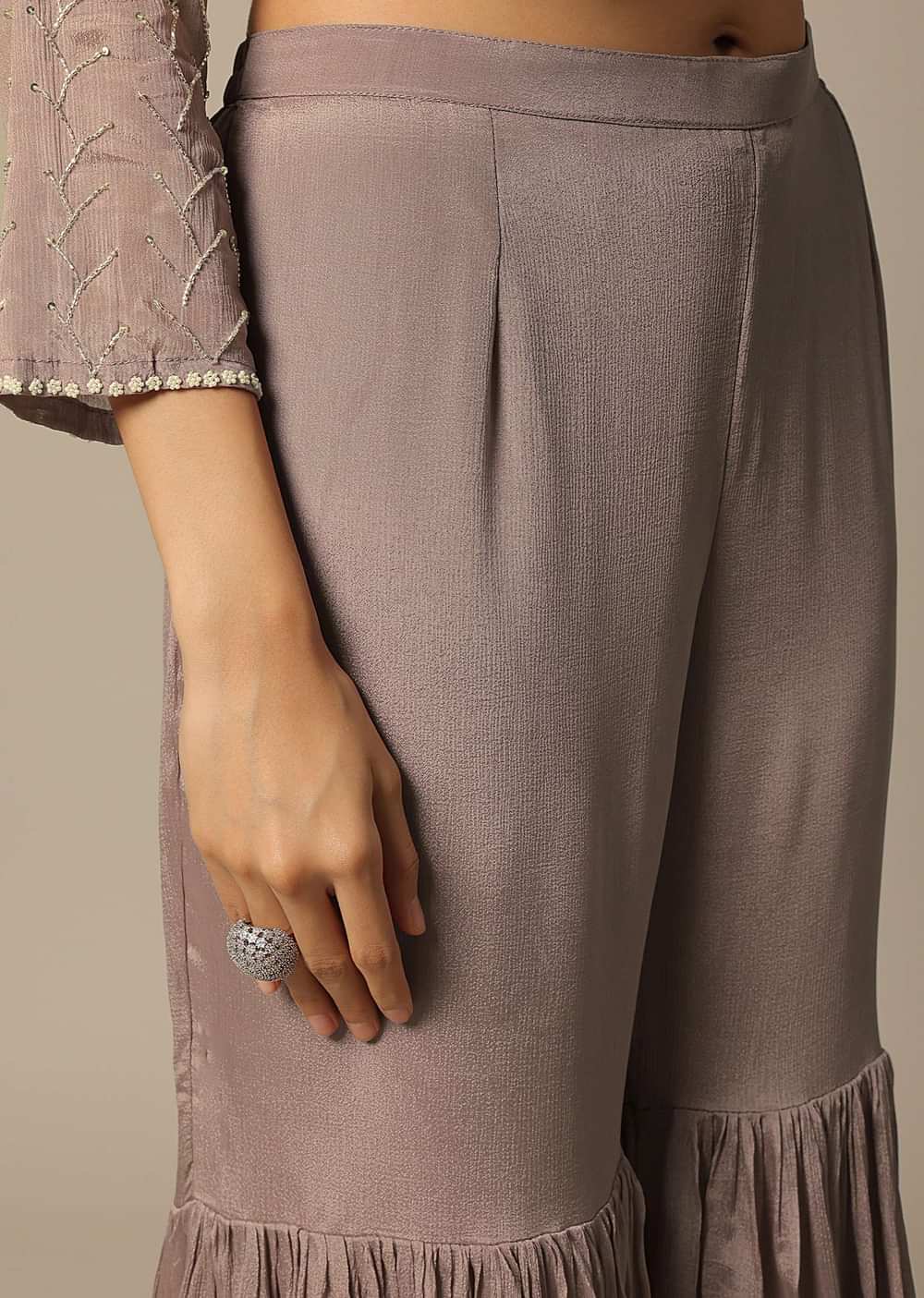 Onion Pink Chiffon Sharara Set With Sequin Embroidery