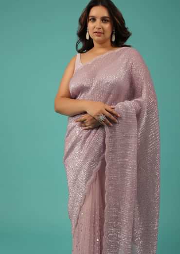 Zephyr Pink Saree In Sequins And Organza With Embroidery