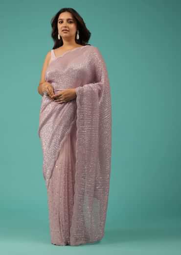 Zephyr Pink Saree In Sequins And Organza With Embroidery