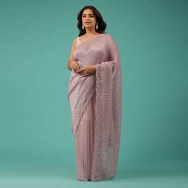 Zephyr Pink Saree In Sequins And Organza With Embroidery