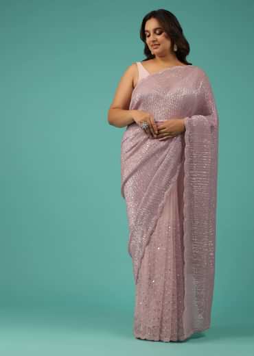 Zephyr Pink Saree In Sequins And Organza With Embroidery