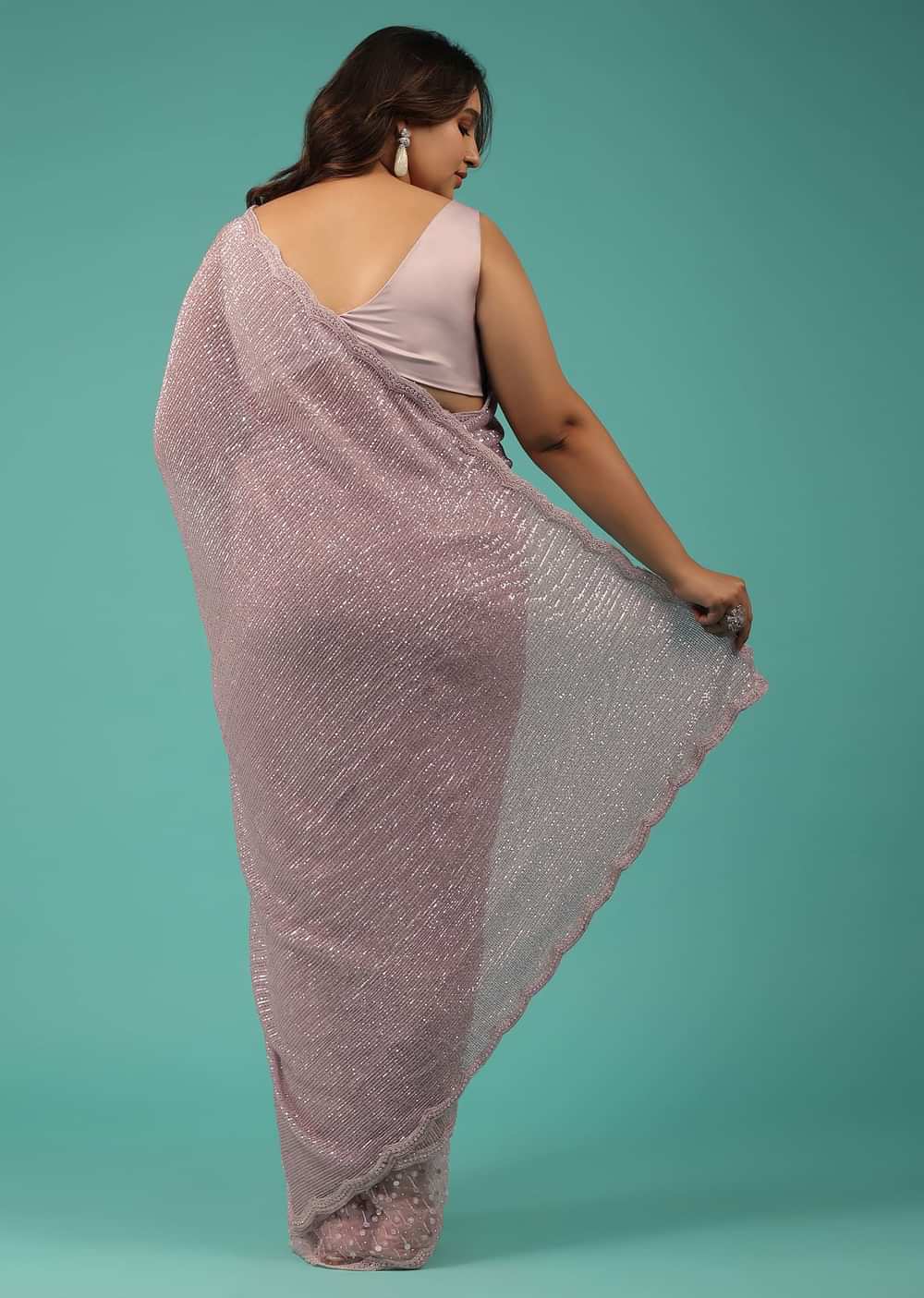 Zephyr Pink Saree In Sequins And Organza With Embroidery