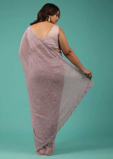 Zephyr Pink Saree In Sequins And Organza With Embroidery