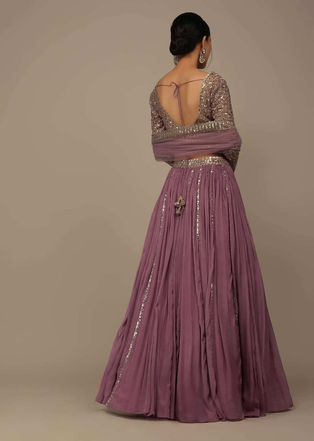Onion Pink Festive Sequins And Zari Embroidered Lehenga Set In Chinon