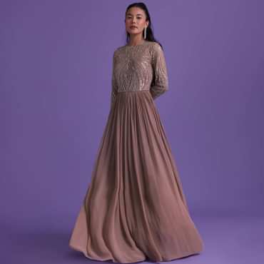 Onion Pink Gown In Georgette With Cut Dana Embroidery