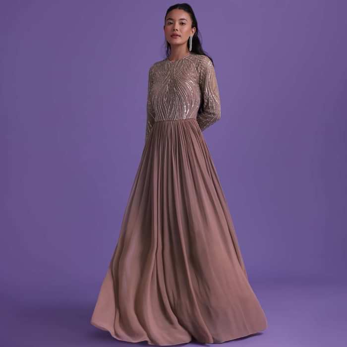 Onion Pink Gown In Georgette With Cut Dana Embroidery