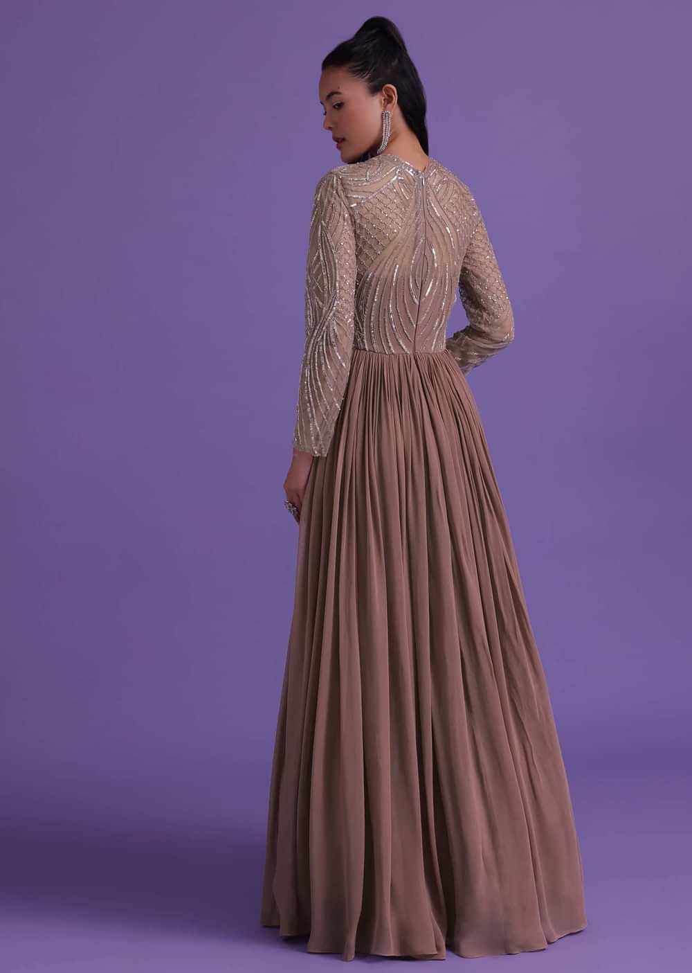 Onion Pink Gown In Georgette With Cut Dana Embroidery