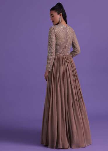 Onion Pink Gown In Georgette With Cut Dana Embroidery