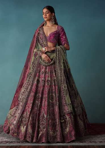 Onion Pink Heavily Embroidered Bridal Lehenga Set