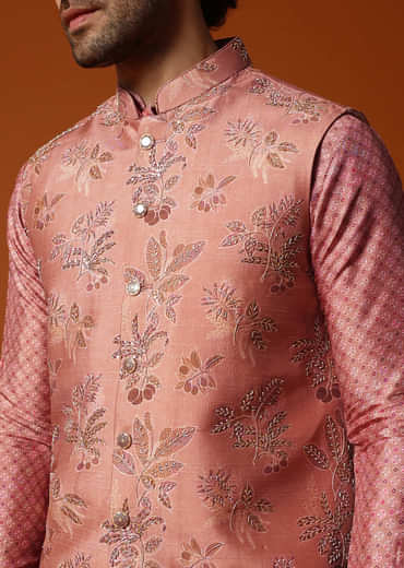 Onion Pink Kurta Jacket Set For Men