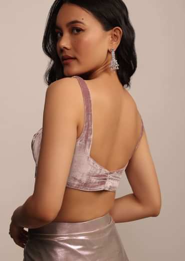 Onion Pink Sleeveless Blouse in Velvet With Scoop Neckline