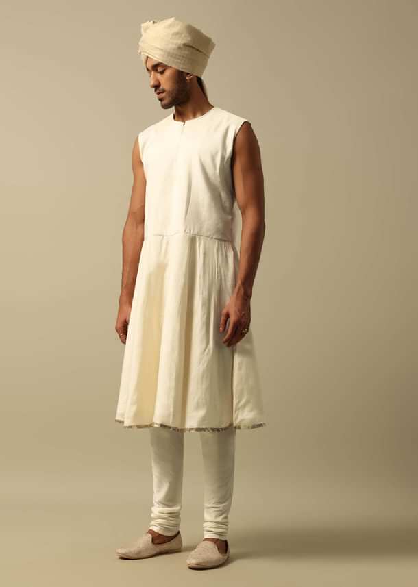 Opulent Beige Banarasi Silk Sherwani