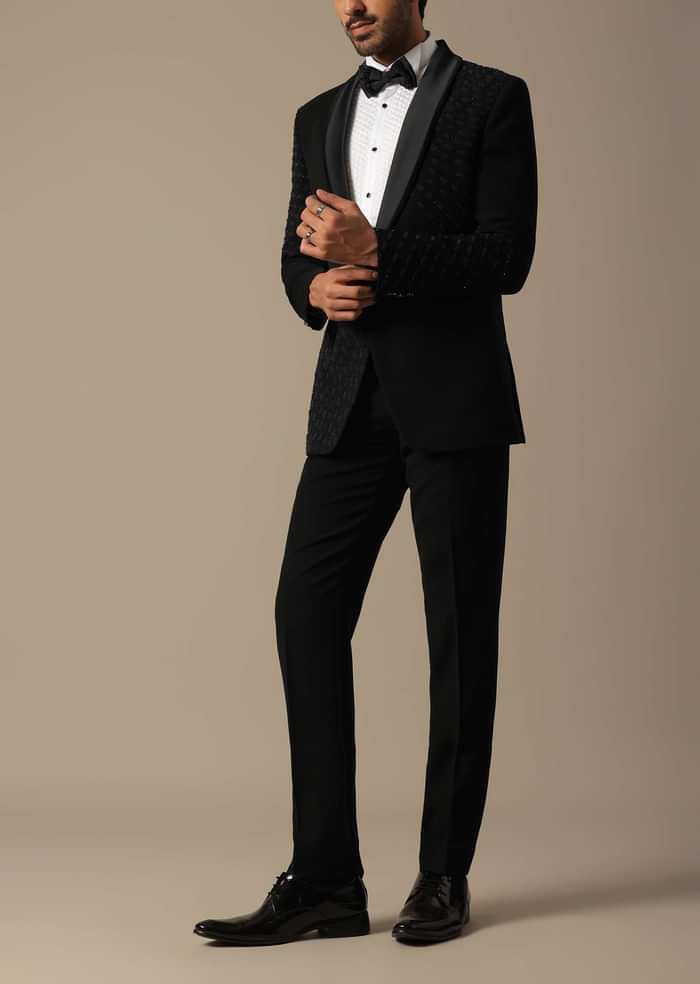 Opulent Black Beaded Tuxedo Set