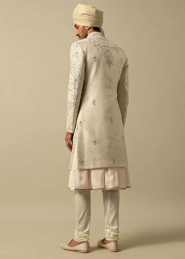 Opulent White Raw Silk Sherwani