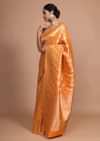 Orange art handloom Saree In Silk With Weaved Floral Buttis