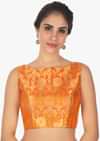 Orange Blouse In Floral Brocade Online - Kalki Fashion